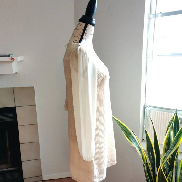 Flying Tomato Embroidered Flower Ivory Tassel Crochet Bohemian Mini Dress Size S - Picture 4 of 12